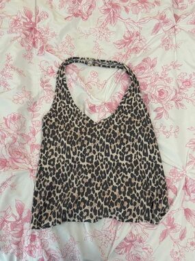 American Eagle Outfitters Leopard Print Halter Tank Top - Brown/Black
